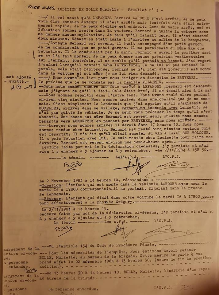 Procès verbal de Murielle Bolle (2 novembre 1984) 1