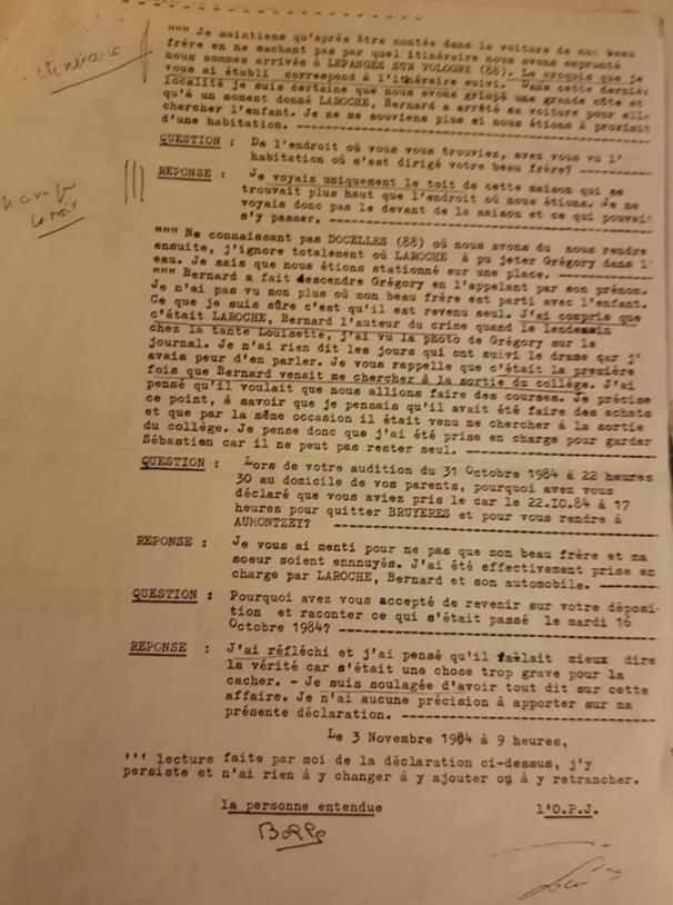 Procès verbal de Murielle Bolle (3 novembre 1984) 0